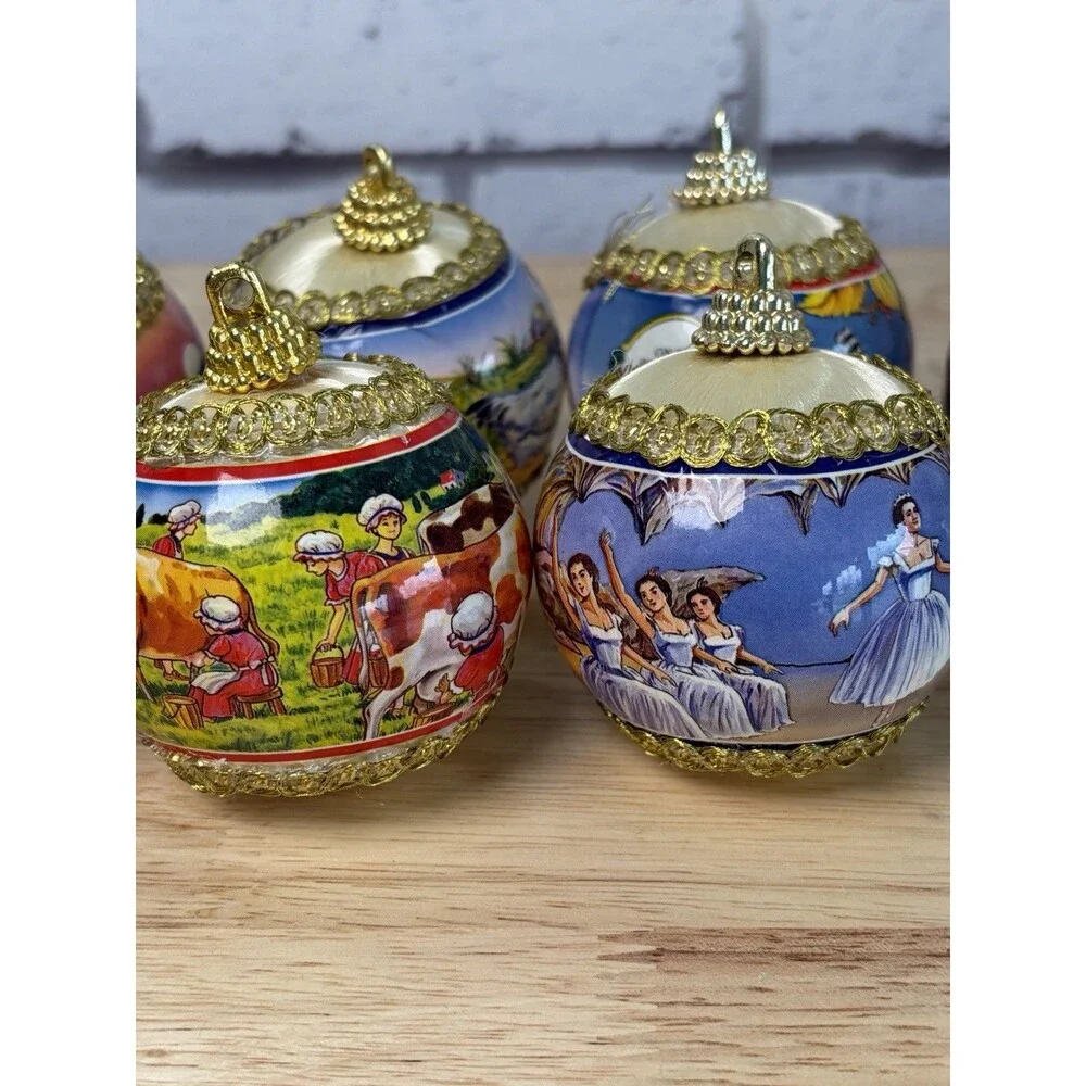 Twelve Days Of Christmas Ball Ornaments Set Of 12 Satin Vintage Rauch Industries